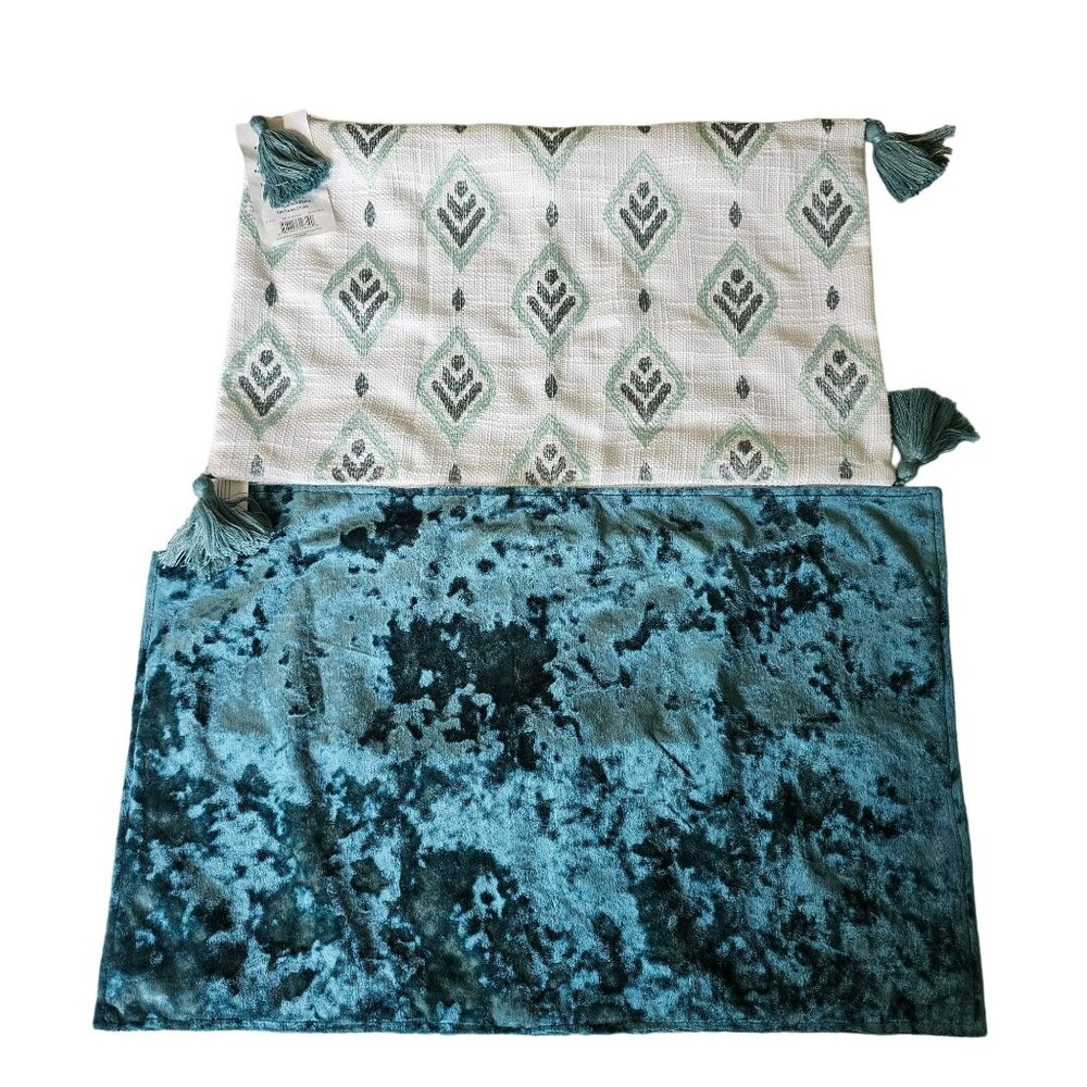 THRO by Marlo Lorenz NWT Pillow Cover 14x22" Turquoise Velvet w/ 12x19" Accent